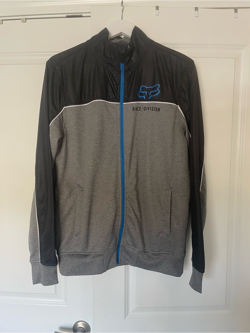 Fox Lightweight Race Division Jacket — Black, Gray & Blue Trim